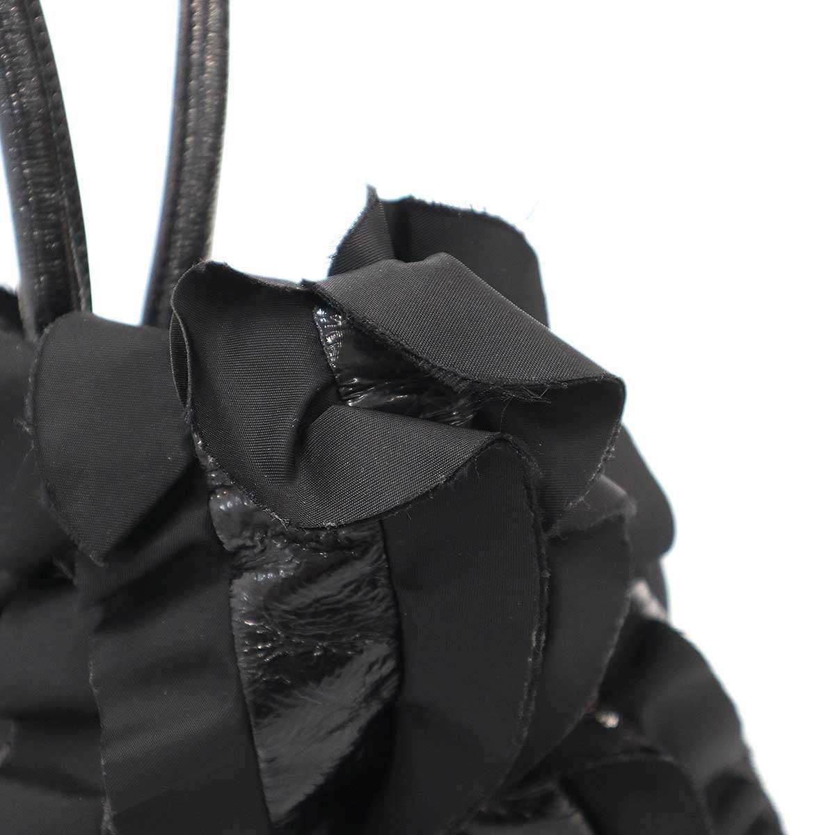 Prada Tessuto Vernice Frill Handbag Black — view 7
