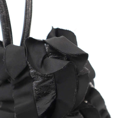 Prada Tessuto Vernice Frill Handbag Black — view 7