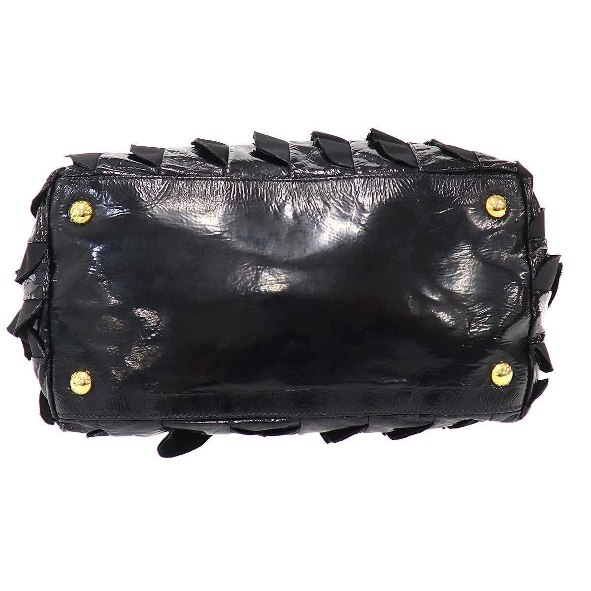 Prada Tessuto Vernice Frill Handbag Black — view 4