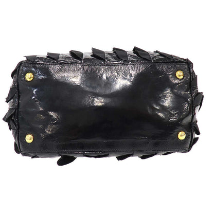 Prada Tessuto Vernice Frill Handbag Black — view 4