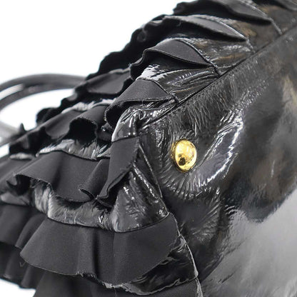 Prada Tessuto Vernice Frill Handbag Black — view 8