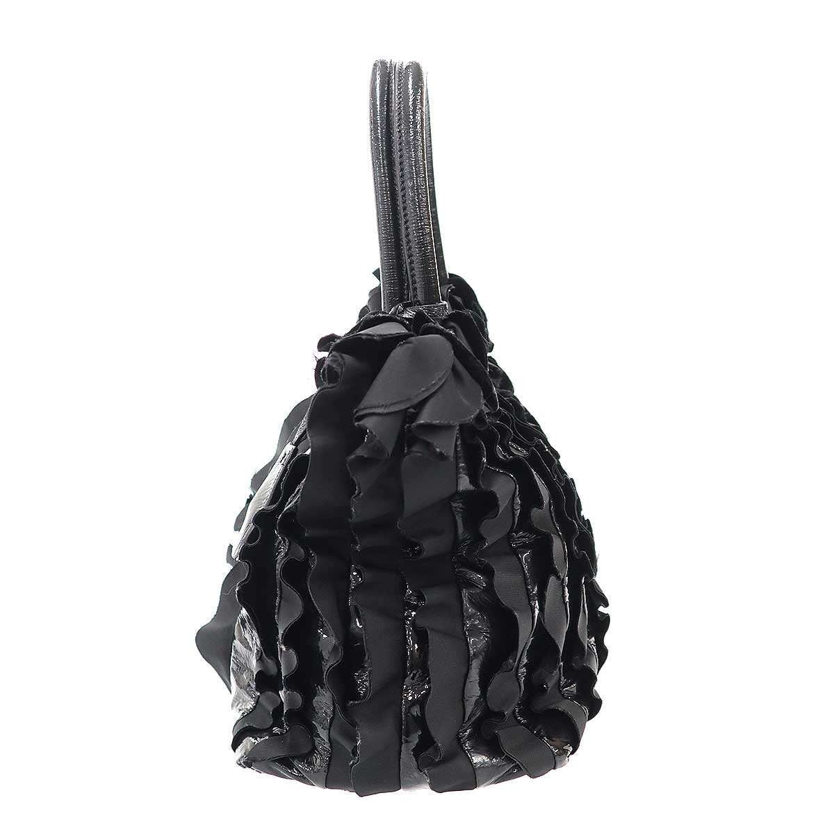 Prada Tessuto Vernice Frill Handbag Black — view 3