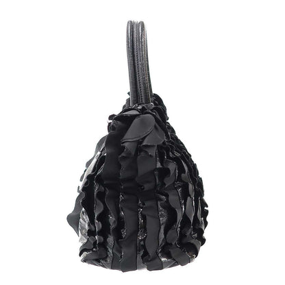 Prada Tessuto Vernice Frill Handbag Black — view 3