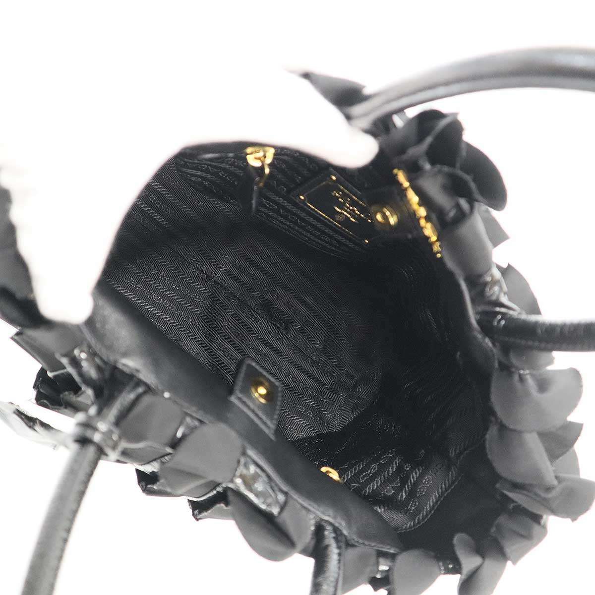 Prada Tessuto Vernice Frill Handbag Black — view 6