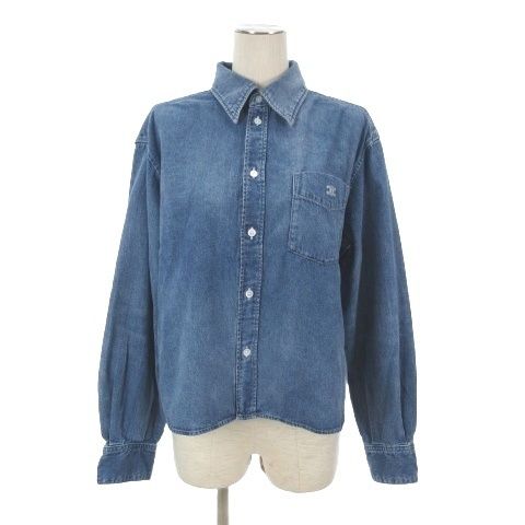 Celine Cotton Denim Shirt Long Sleeve Triomphe Embroidery S Indigo Whisper