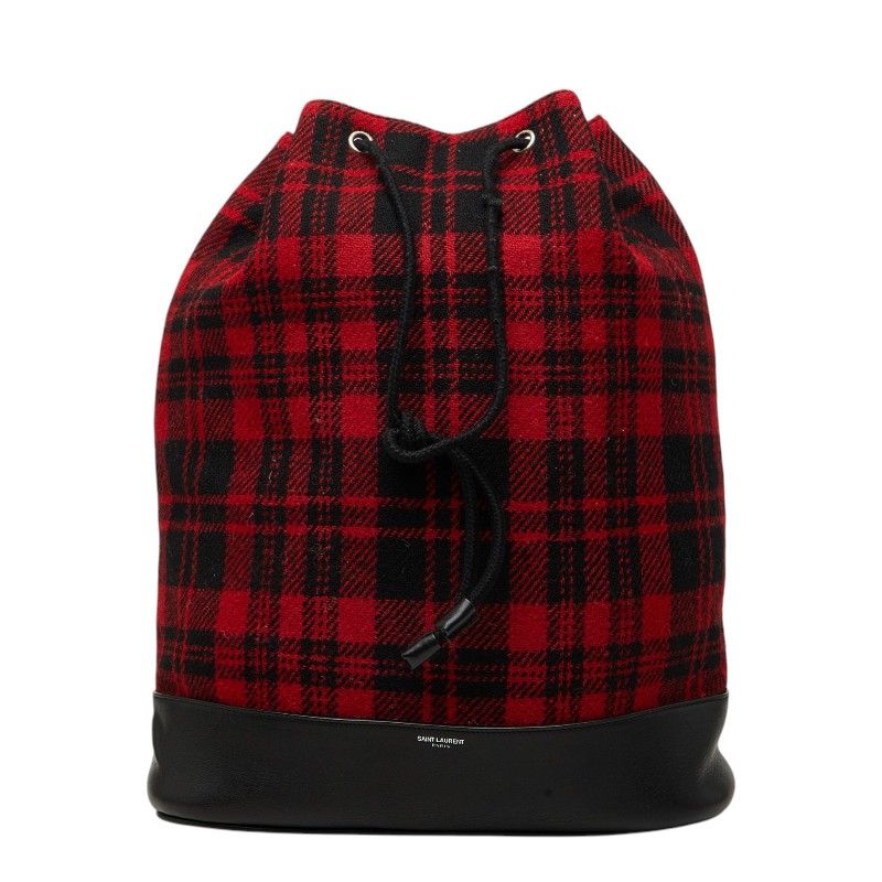 Saint Laurent Tweed Backpack Drawstring Red Leather