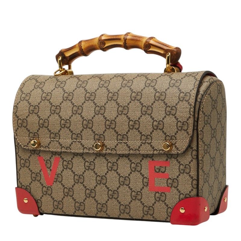 Gucci GG Small Bamboo Chain Shoulder Bag 2-Way Beige Red Leather — view 2