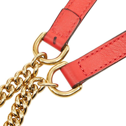 Gucci GG Small Bamboo Chain Shoulder Bag 2-Way Beige Red Leather — view 8