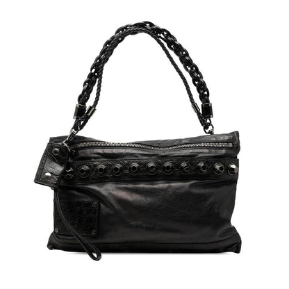 Gucci Studded Handbag Shoulder Clutch Black Leather