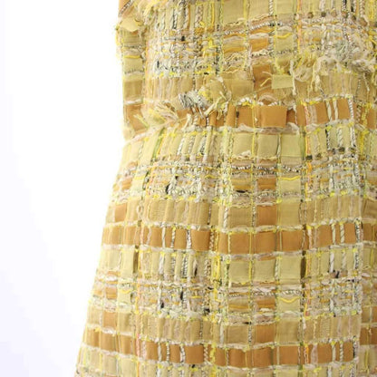 Chanel Tweed Sleeveless Dress Long Check 34 Yellow — view 5