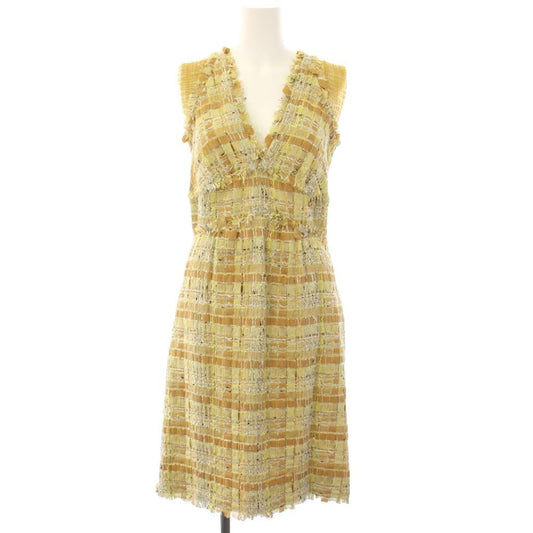 Chanel Tweed Sleeveless Dress Long Check 34 Yellow