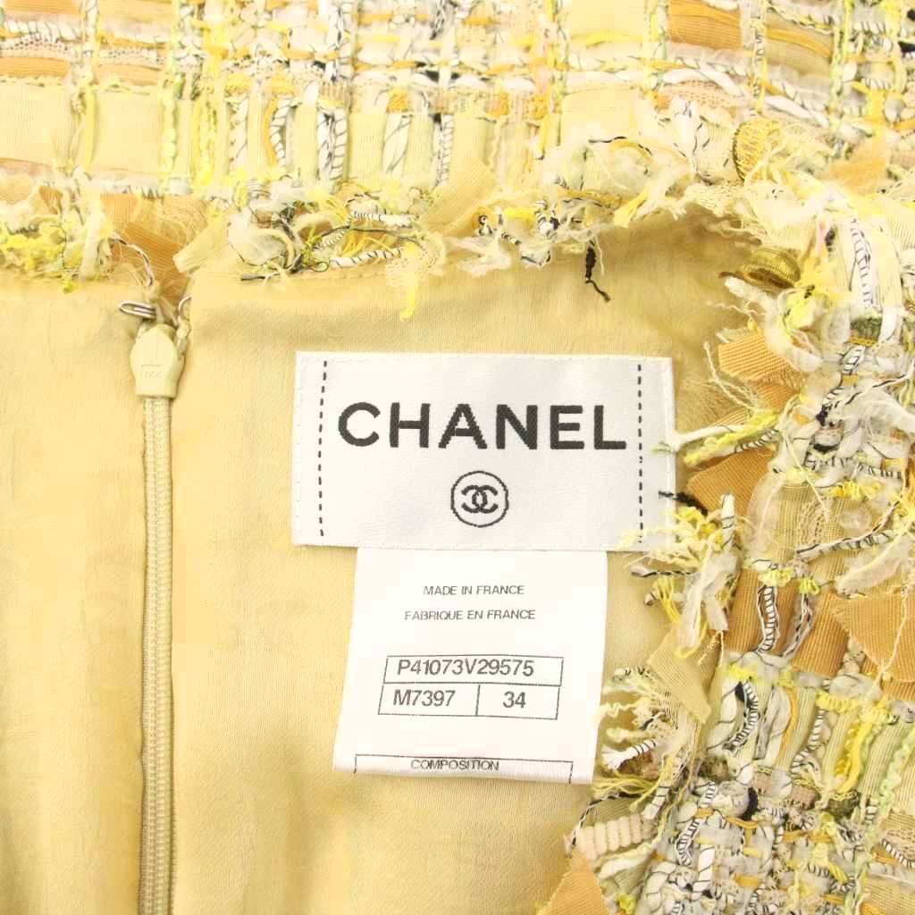 Chanel Tweed Sleeveless Dress Long Check 34 Yellow — view 8