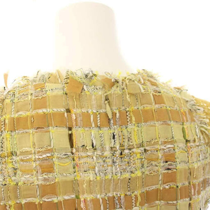 Chanel Tweed Sleeveless Dress Long Check 34 Yellow — view 6
