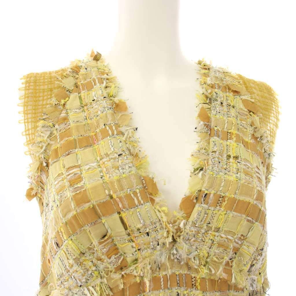 Chanel Tweed Sleeveless Dress Long Check 34 Yellow — view 4
