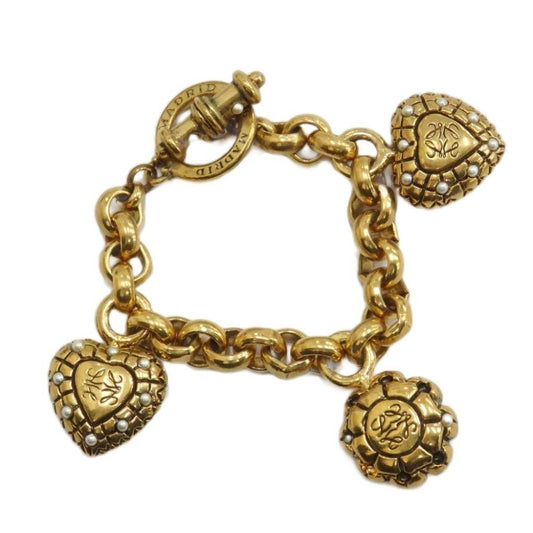 Loewe Vintage Bracelet Anagram Heart Charm Mantel Pearl Gold