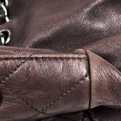 Chanel CC Logo Chain Tote Shoulder Bag Leather Brown — view 4