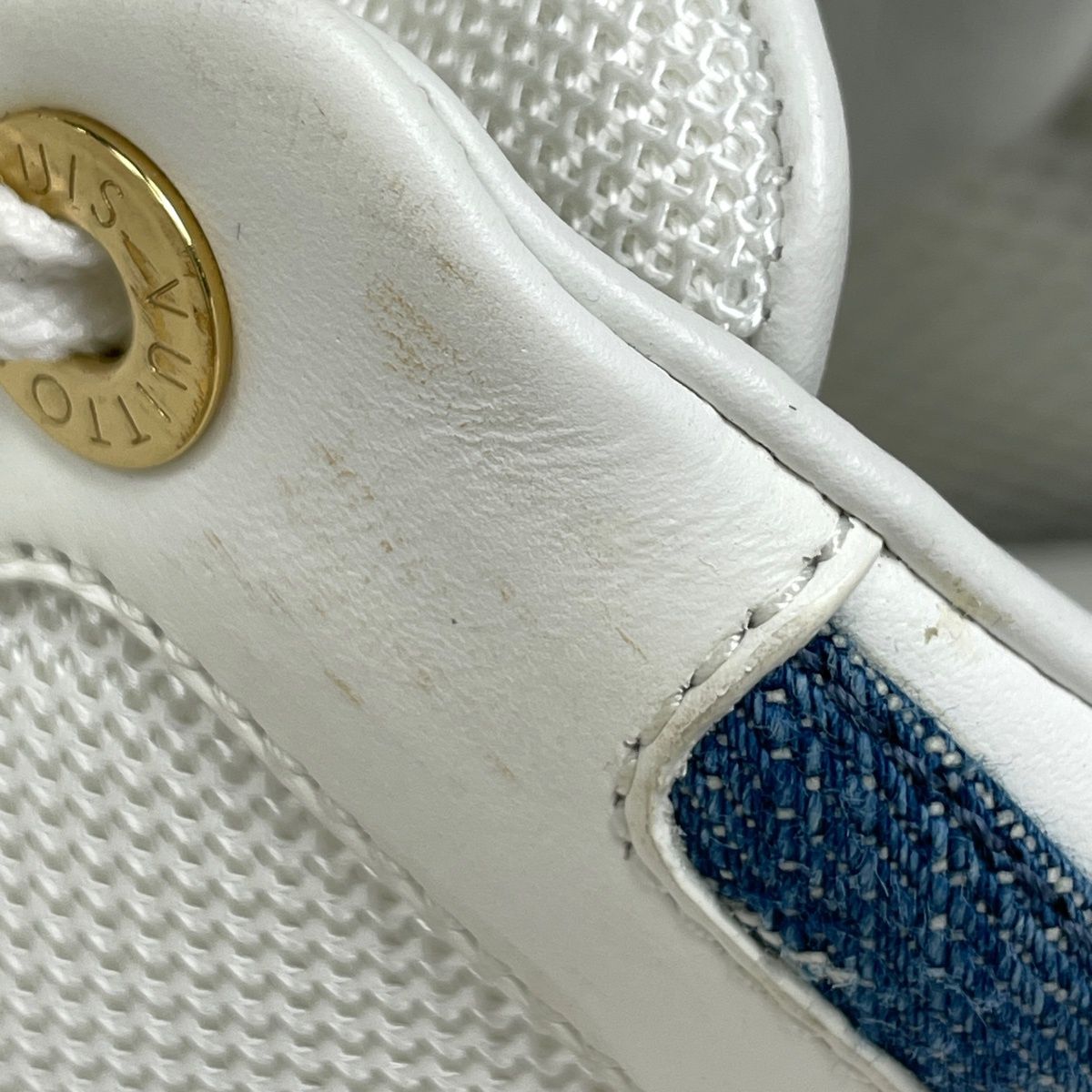 Louis Vuitton Run Away Sneakers Monogram LV Shoes Denim Leather White Blue — view 4