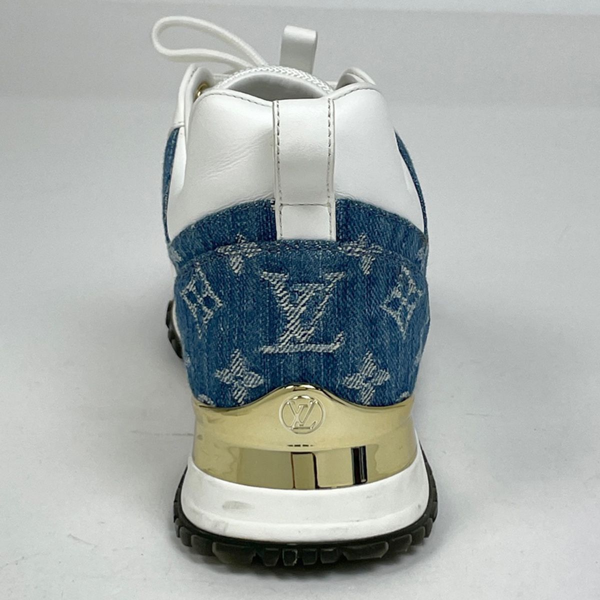 Louis Vuitton Run Away Sneakers Monogram LV Shoes Denim Leather White Blue — view 3