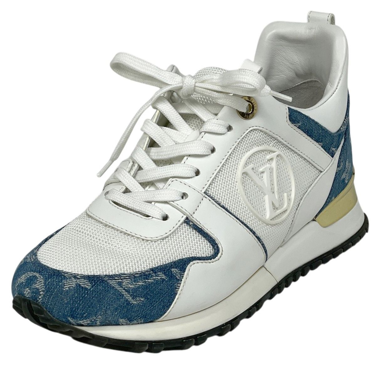 Louis Vuitton Run Away Sneakers Monogram LV Shoes Denim Leather White Blue