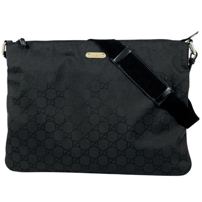 Gucci GG Pattern Shoulder Bag Nylon Black