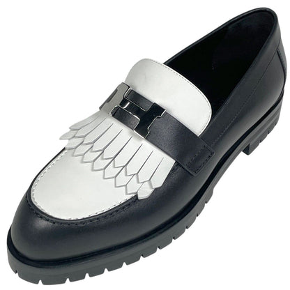Hermes Moccasins Montmartre Logo Shoes Leather Black White