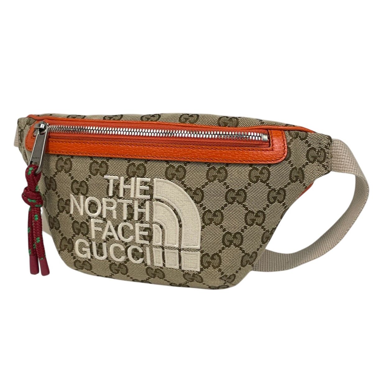 Gucci GG Pattern Belt Bag North Face Collaboration Canvas Beige Orange