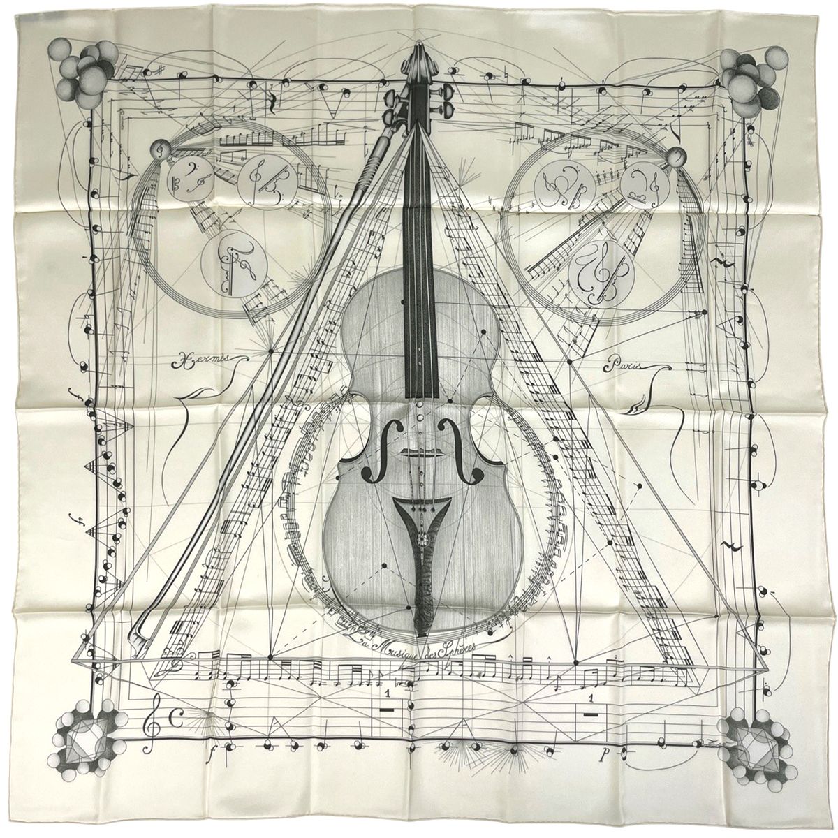 Hermes Carre 90 la Musique Des Spheres Music Played By Scarf Silk White