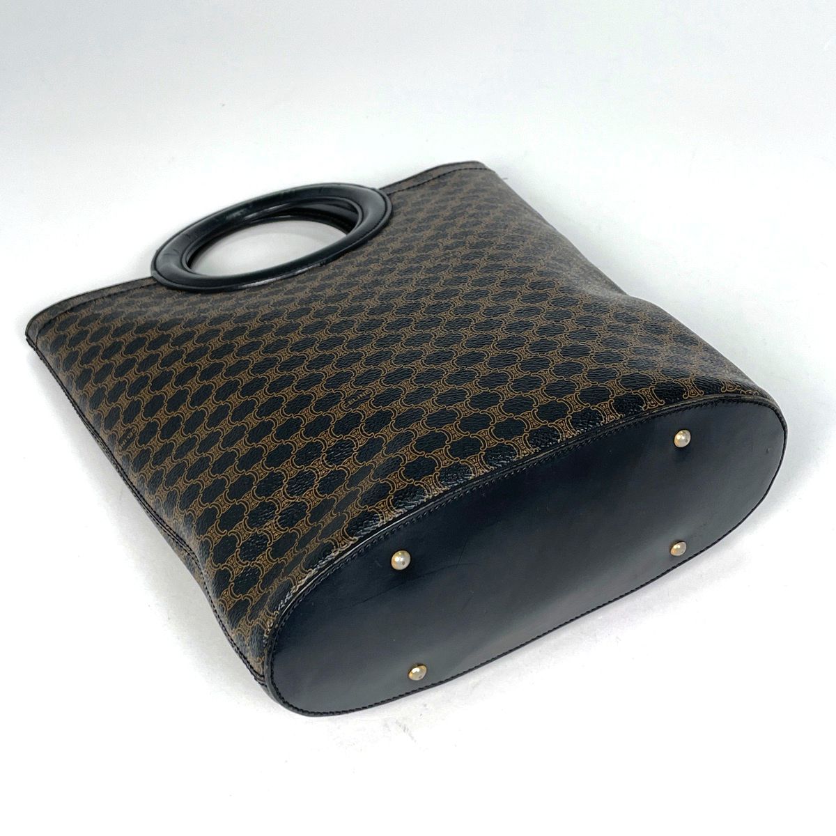 Celine Macadam Handbag Circle Handle Brown Black — view 2