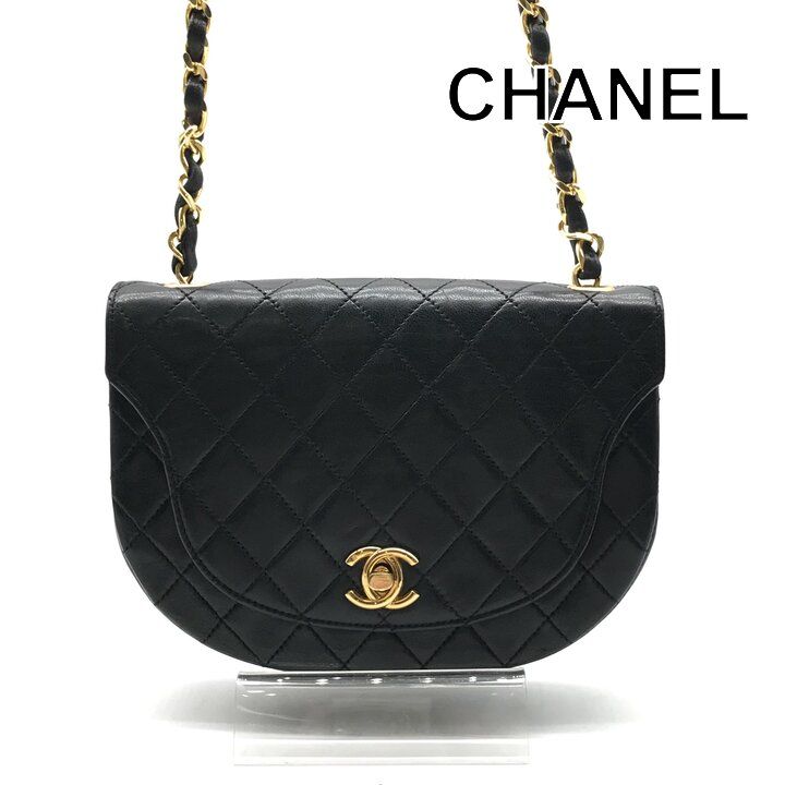 Chanel CC Logo Chain Shoulder Bag Lambskin Leather Turnlock Black