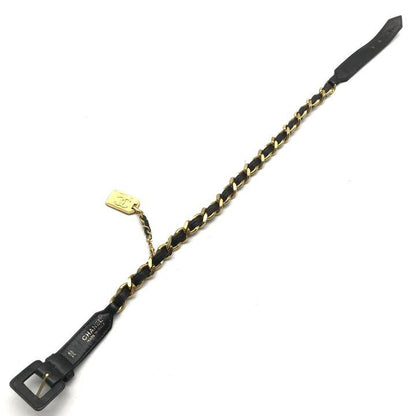 Chanel Logo Plate Gold Vintage Leather Chain Belt Black — view 3