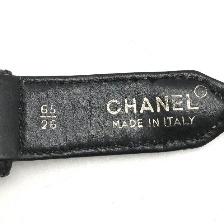 Chanel Logo Plate Gold Vintage Leather Chain Belt Black — view 5