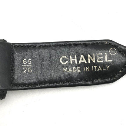 Chanel Logo Plate Gold Vintage Leather Chain Belt Black — view 5
