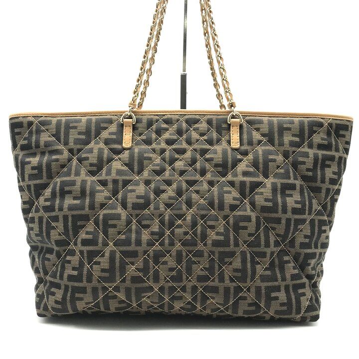 Fendi Zucca Canvas Leather Quilted Tote Bag Brown — view 2