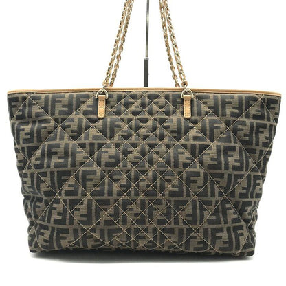Fendi Zucca Canvas Leather Quilted Tote Bag Brown — view 2