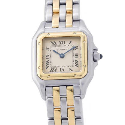 Cartier Panthere MM 2 Row SS 18K Yellow Gold Watch Quartz Ivory Dial