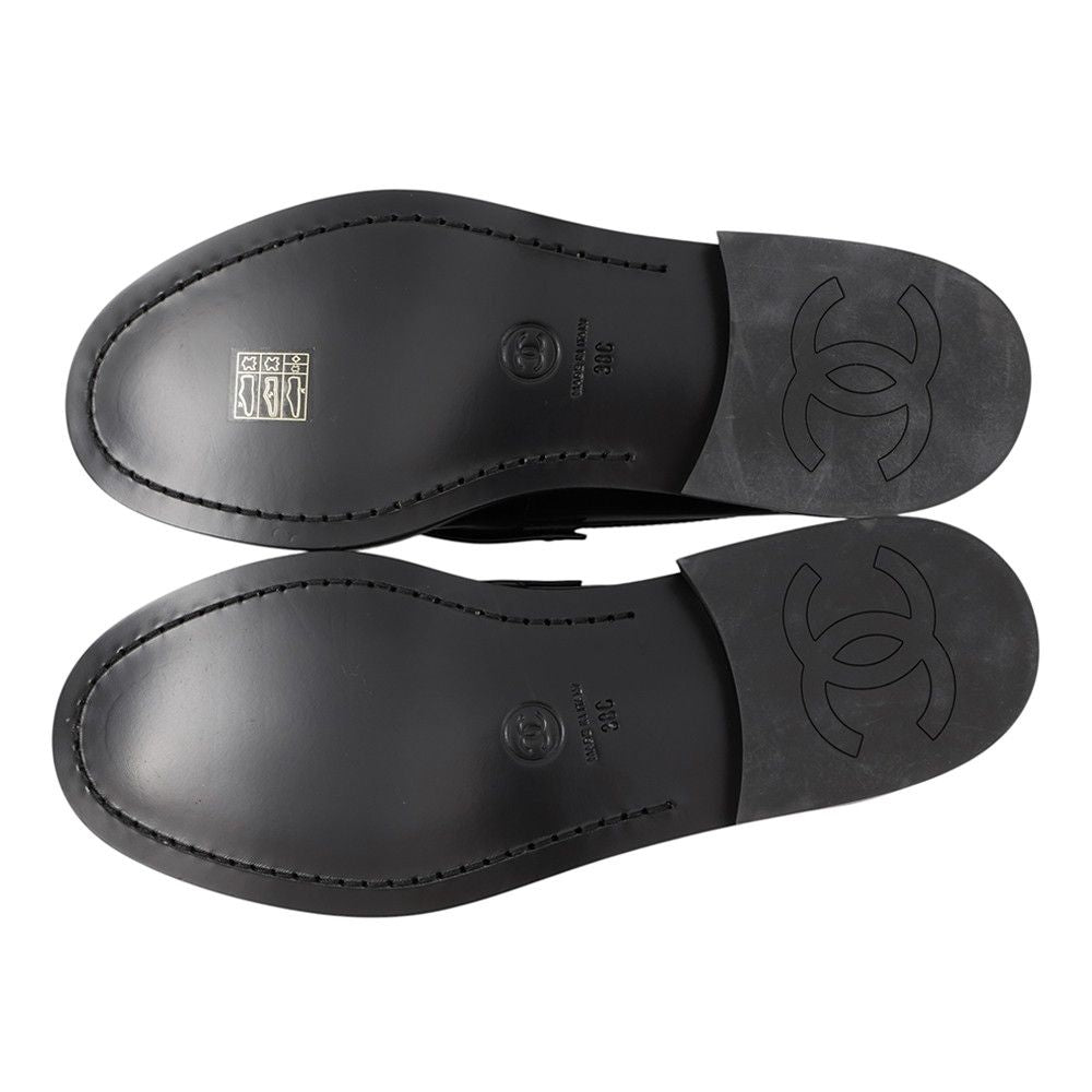 Chanel Loafers Back Toe Carre Shiny Calfskin c Shoes Black SS 38 — view 4