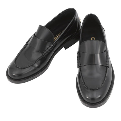 Chanel Loafers Back Toe Carre Shiny Calfskin c Shoes Black SS 38