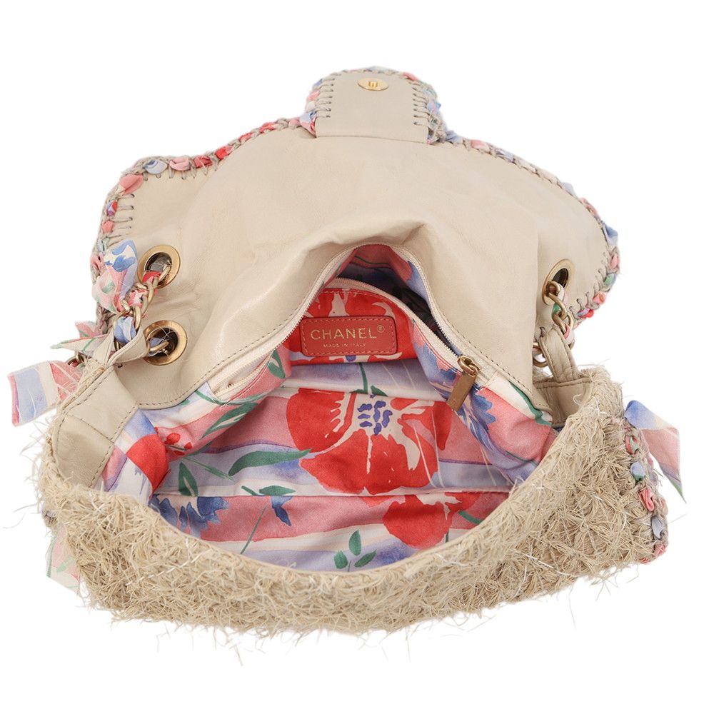 Chanel Chain Shoulder Bag Quilted 30 CC Logo Raffia Ribbon Double — view 6