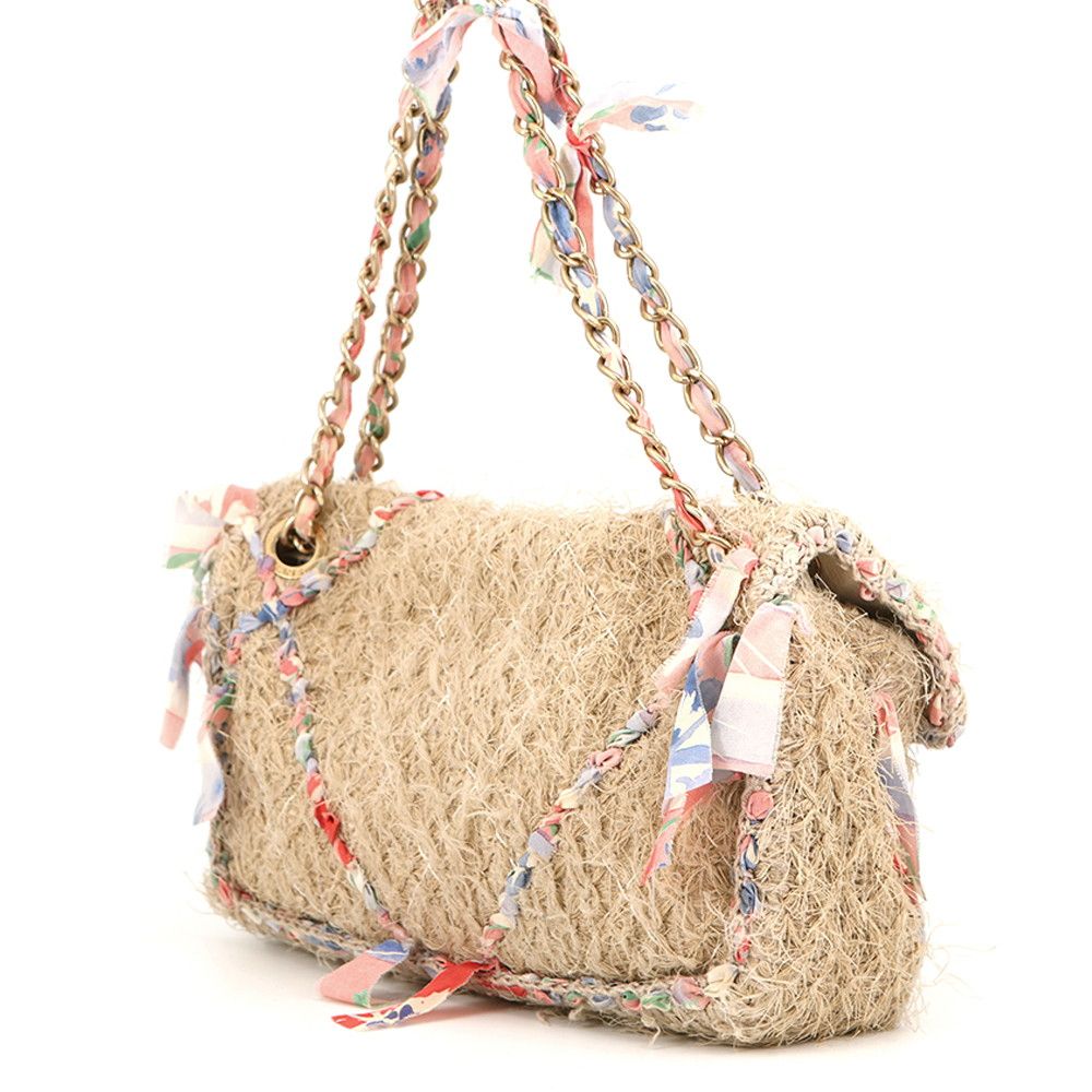 Chanel Chain Shoulder Bag Quilted 30 CC Logo Raffia Ribbon Double — view 2