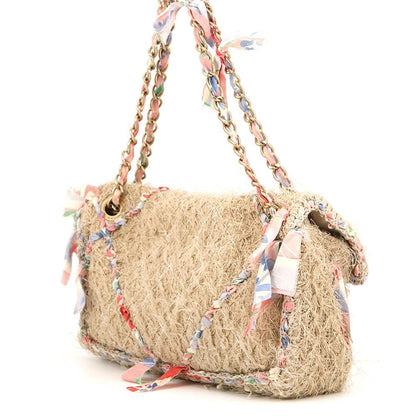 Chanel Chain Shoulder Bag Quilted 30 CC Logo Raffia Ribbon Double — view 2