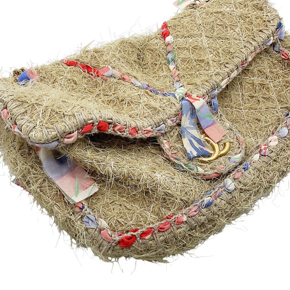 Chanel Chain Shoulder Bag Quilted 30 CC Logo Raffia Ribbon Double — view 7