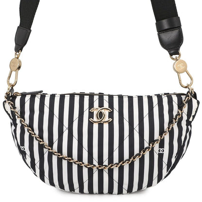Chanel Shoulder Bag CC Logo Large Hobo Nylon 2-Way White Black
