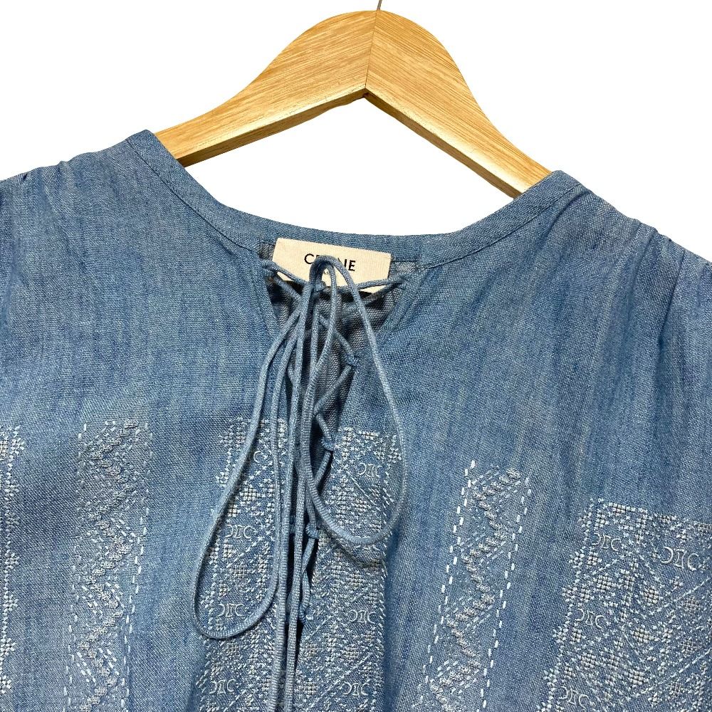 Celine Embroidery Chambray Romy Pullover Blouse 36 Blue Sweater — view 6