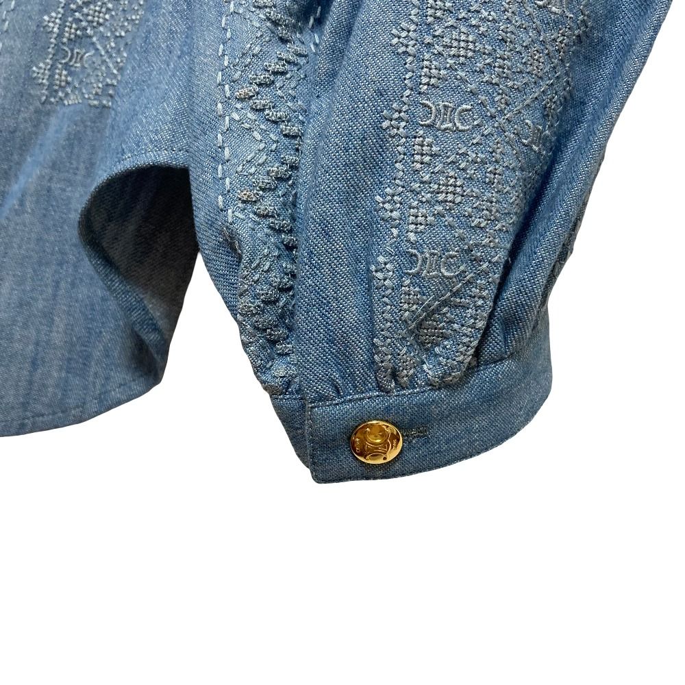 Celine Embroidery Chambray Romy Pullover Blouse 36 Blue Sweater — view 7