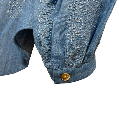 Celine Embroidery Chambray Romy Pullover Blouse 36 Blue Sweater — view 7