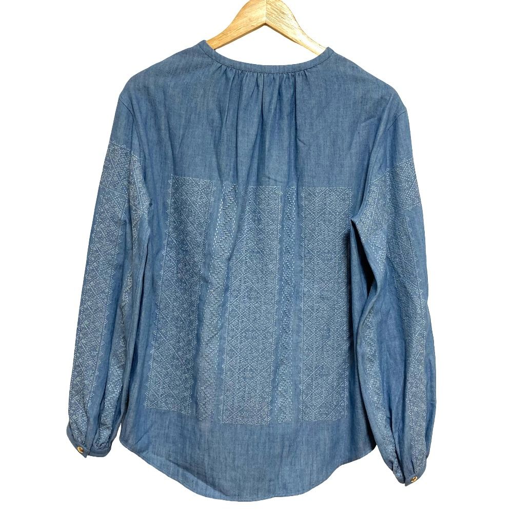 Celine Embroidery Chambray Romy Pullover Blouse 36 Blue Sweater — view 2