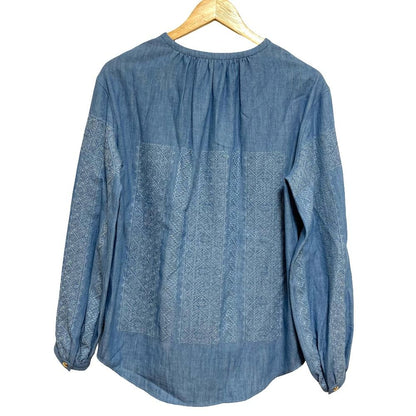 Celine Embroidery Chambray Romy Pullover Blouse 36 Blue Sweater — view 2