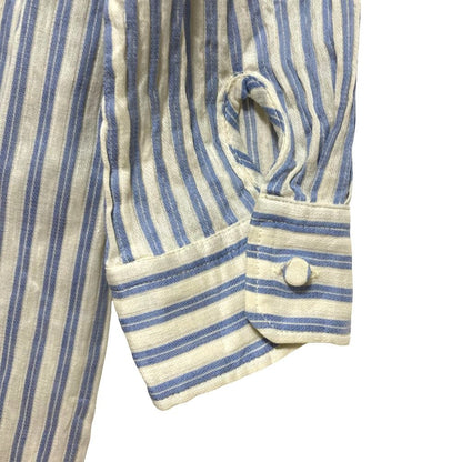 Gucci Michele Era Logo Embroidery Striped Pattern Linen Cotton Shirt Blouse 38 — view 5