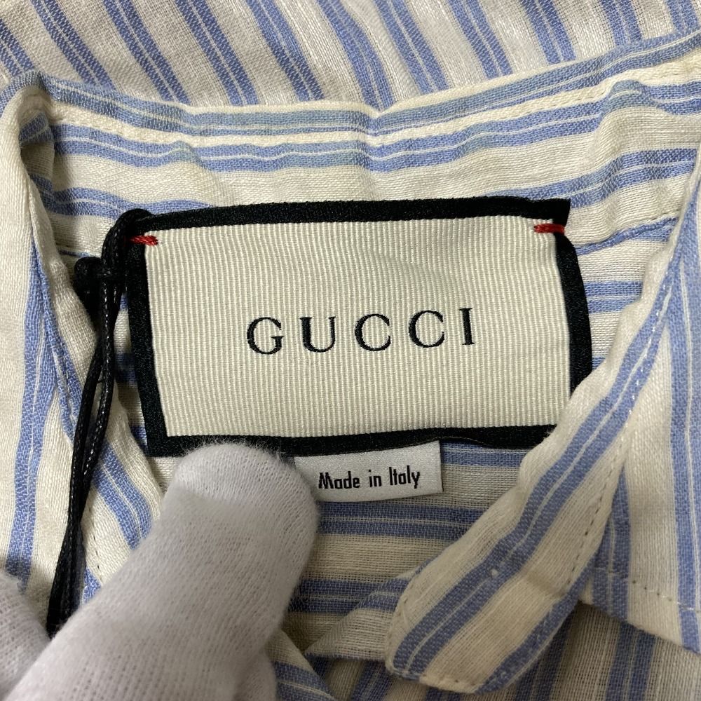 Gucci Michele Era Logo Embroidery Striped Pattern Linen Cotton Shirt Blouse 38 — view 8