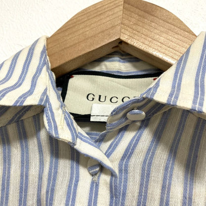Gucci Michele Era Logo Embroidery Striped Pattern Linen Cotton Shirt Blouse 38 — view 4